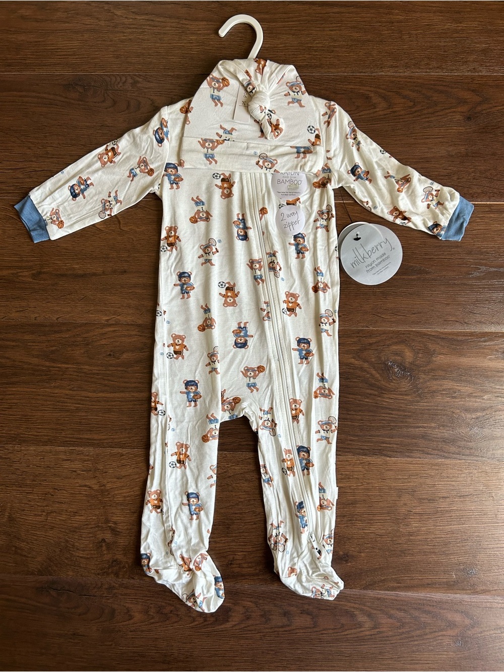 Milkberry Bamboo Footie and Hat Set Sports Bears 6-9m